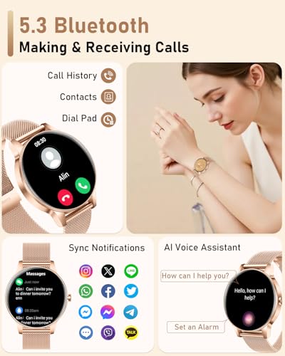 Image of Smart Watch for Women, Answer /Make Call,1.27'' Touchscreen, 120+ Sports Modes Fitness Tracker, 24H Heart Rate /SpO2 /Sleep /Menstrual Cycle /IP68 Fitness Watch for Android iOS, 4 Straps (Rose Gold)