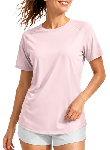WWOMAY Cooling Shirts for Women Short Sleeve Tops UPF 50+ Sun Protection Quick Dry T Shirts Summer Casual Outdoor Pink Large