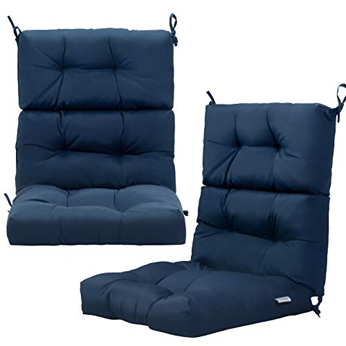 GIANTEX Tufted Outdoor Patio Chair Cushion 4.5", High Back Chair Cushion with 4 String Ties, Patio Seat Cushion for Swing Bench Wicker Seat Chair (Navy, 2)