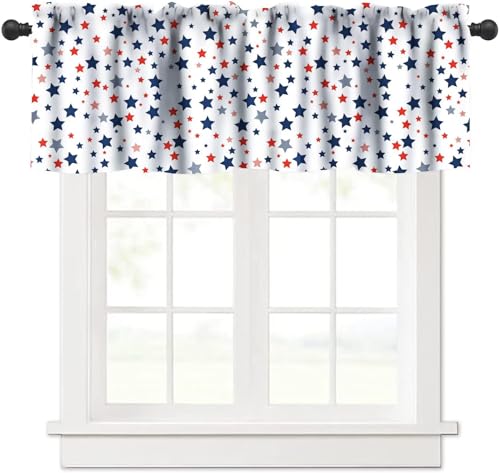 Mchenxin American Independence Day Valance, 4th of July Patriotic Red Blue White Stars Blackout Short Window Curtain Valance for Home Kitchen Bedroom Livingroom, 54x18inch