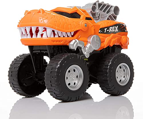 Dazmers Dino Monster Truck - Motorized T-Rex Monster Truck for Kids 3 Years and Up - Roars and Lights Up - Big Dinosaur Truck Toy - Durable 10" Long Monster Truck for 3 Year Old Boys
