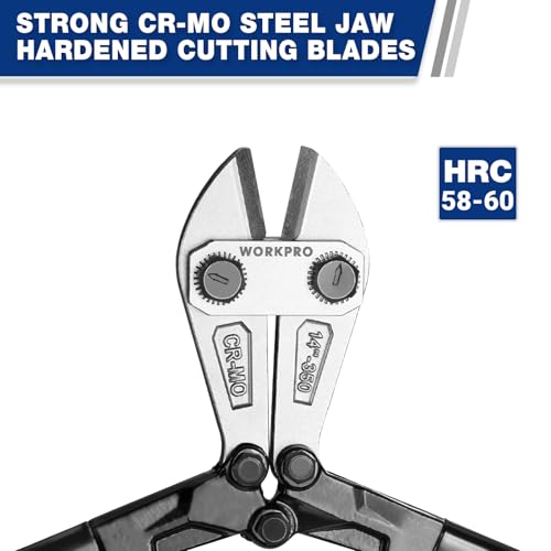 Image of WORKPRO 14-Inch Bolt Cutter, Tri-Material Handle with Comfort Grip, Chrome Molybdenum Steel Blade, for Rods, Bolts, Rivets, Wires, Cables and Chains | Heavy Duty Wire Cutter for Cutting Fence, Steel Wire, Chain, Screws, Rivet, and Medium Padlock