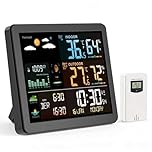 Wireless Weather Station with Outdoor Indoor Sensor, Outdoor Indoor Thermometer Hygrometer, Temperature, Humidity, Barometric Pressure, Weather Forecast for Home, Garden, Office, Digital LCD Display