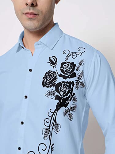 Image of Zombom Men's Regular Fit Cotton Blend Printed Spread Collar Full Sleeve Casual Shirt