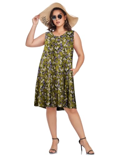 Image of OVERWORETY Women's Swing Sundress Causal Sleeveless Plus Size Summer T-Shirt Tank Dress with Pockets