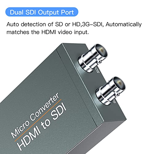 HDMI to SDI, HDMI to 3G-SDI/HD-SDI Converter, Audio Embedder 2 Way SDI Converter Dual SDI Output Adapter Support 1080P for Camera Home Theater