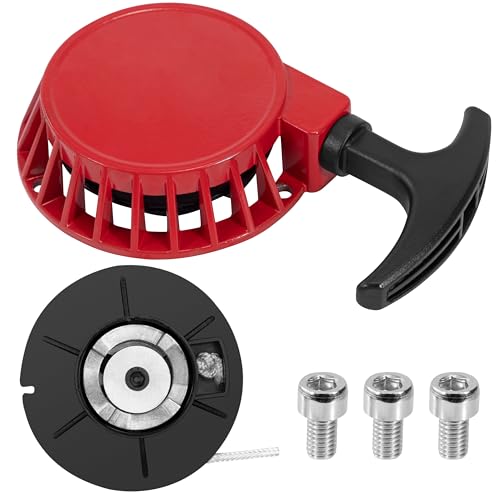 Tunejoy Seilzugstarter Motorrad Rücklaufstarter Easy Pull Starter Aluminium für Mini Zündung Motor Pocket Bike Mini moto Kinderfahrrad 47cc 49cc Rot