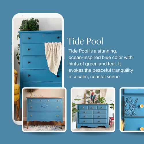 Country Chic All-in-One Chalk Paint for Furniture, Cabinets, Home Decor, Eco-Friendly, Matte Finish, Built-In Primer & Top Coat for Wood, Metal - Tide Pool (Blue) - Quart 32 oz (950 ml) - Thumbnail 3