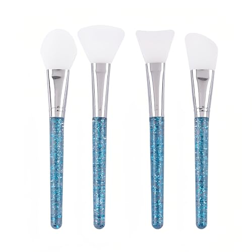 TIKIYOUN Silicone Face Mask Brush Mask Applicator Tool with 4 PCS Different Shapes Mask Brushes for Facials, Facial Brush Makeup Spatula Hairless Body Lotion and Butter Applicator Tools Blue Handle
