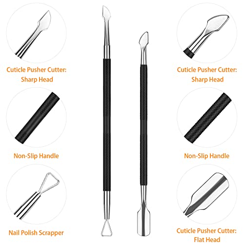 Petutu Cuticle Trimmer with Cuticle Pusher, Cuticle Remover Cuticle Nipper Cutter, Professional Stainless Steel Nail Cuticle Clippers Manicure Pedicure Tools for Nail Black, 9PCS