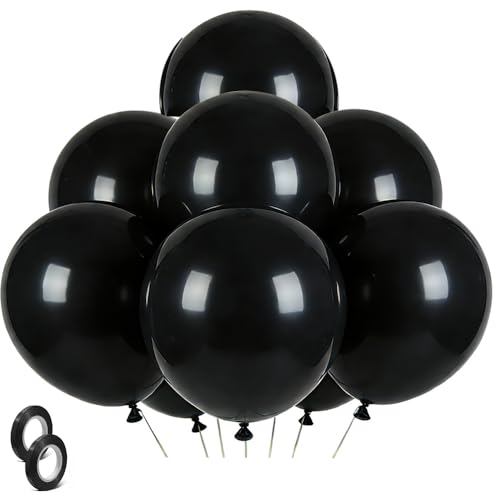 Image of Black Balloons Party Decorations 30 Pack 18 inch Round Halloween Latex Balloons for Black Themed Wedding Graduation Anniversary Birthday Party Backdrop Decorations
