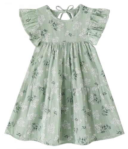 Toddler Dress Baby Girls Cotton Linen Ruffle Sleeve Tiered Swing Casual Summer Boho Dresses