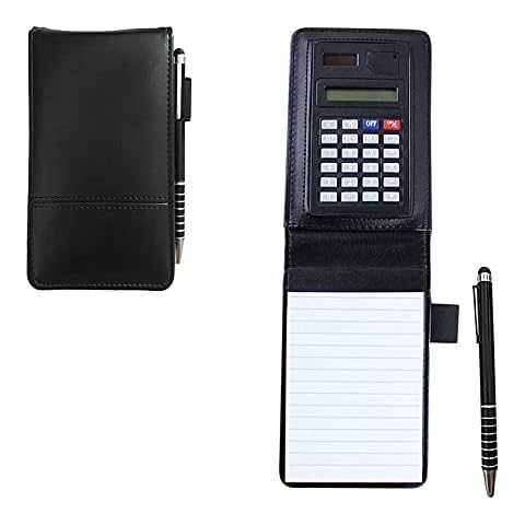 Notepad and Pen Set, HAIYUU A7 PU Leather Pocket Notebook Quick Notes Shopping Note Pad Handy Memo Pad Book Ruled Reporters with Pen and Calculator,Replaceable Writing Pad,60 Pages Cover