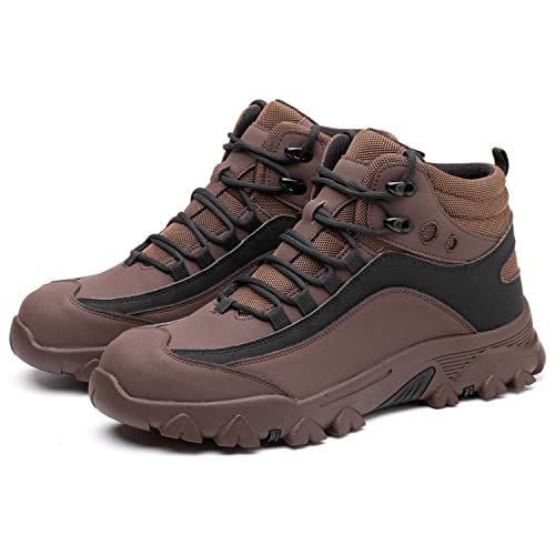 Arillwe Steel Toe Boots, Men High Top Steel Toe Sneakers Waterproof Lightweight Comfortable Work Safety Shoes Non-Slip Industrial Construction Boots Outdoor Protection Footwear 565 Brown 48 #TOP5