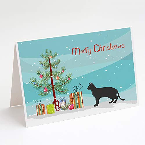 Caroline's Treasures CK4585GCA7P Chausie Black Cat Merry Christmas Greeting Cards and Envelopes Pack of 8 Blank Cards with Envelopes Whimsical A7 Size 5x7 Blank Note Cards