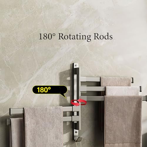 Sveudvdis LU-016 Swivel Towel Rack, Thicken 5-Arm Towel Bar, Space Saving Wall Mounted Towel Holder With Hook, Rustproof Swing Out Towel Hanger For Bathroom thumb #1