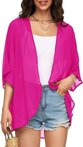 Image of Indian Trendy Women's Solid Puff Sleeve Kimono Cardigan Loose Cover Up Casual Blouse Top Chiffon