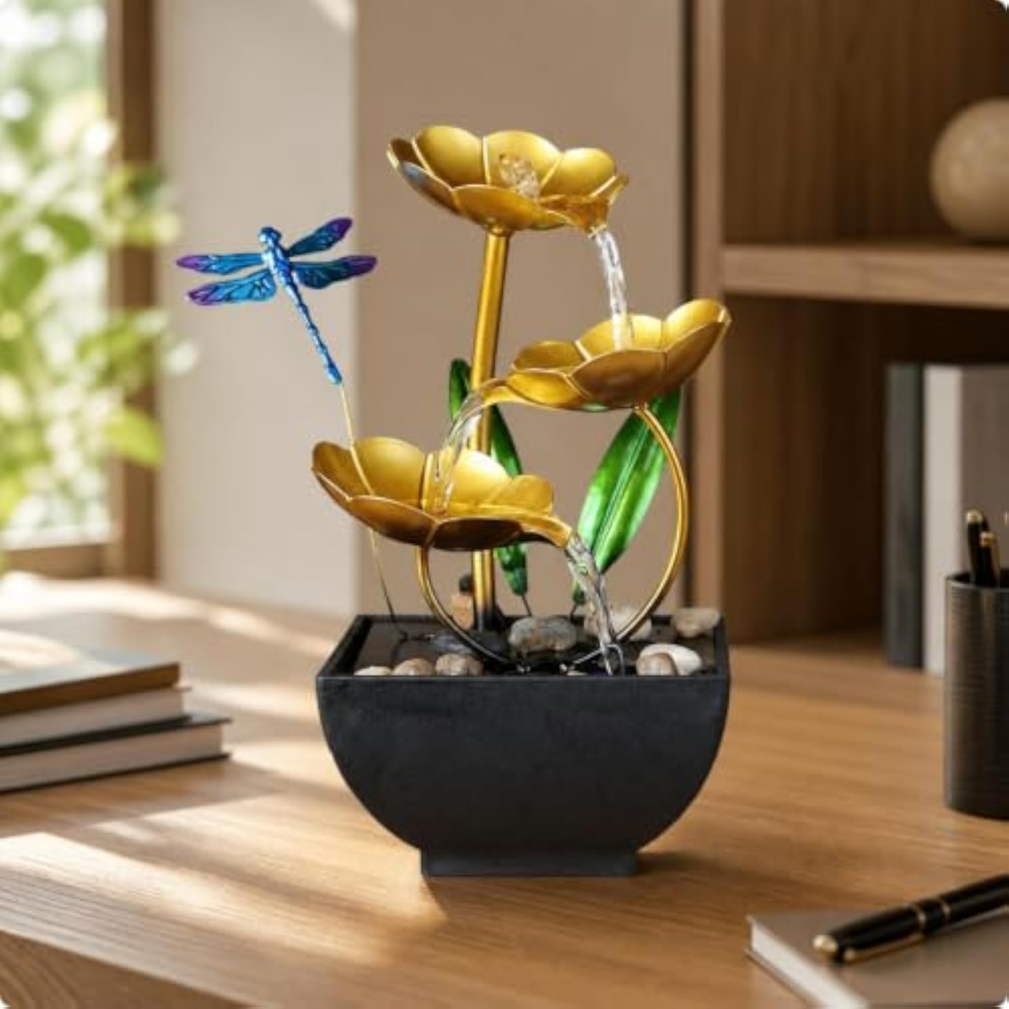 Hand-Painted Tabletop Water Fountain with USB Pump, Decorative