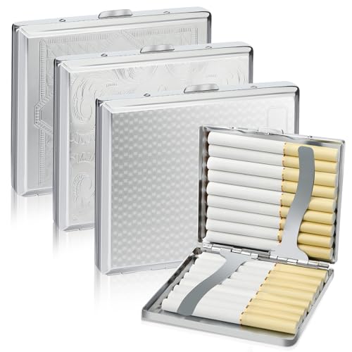 Preisvergleich Produktbild Lociban 3 Stück Zigarettenetui Leder Metall, Zigarettencase mit Schnappverschluss, Zigarettenschachtel für 20 Zigaretten, Zigarettencase aus Leder und Metall, Zigarettenbox für Hosen und Hemdtaschen