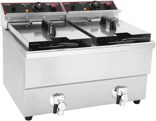 Fritor comercial - Acero inoxidable eléctrico de uso pesado con cesta, cubierta, sistema de drenaje y control de temperatura para uso doméstico y profesional~/