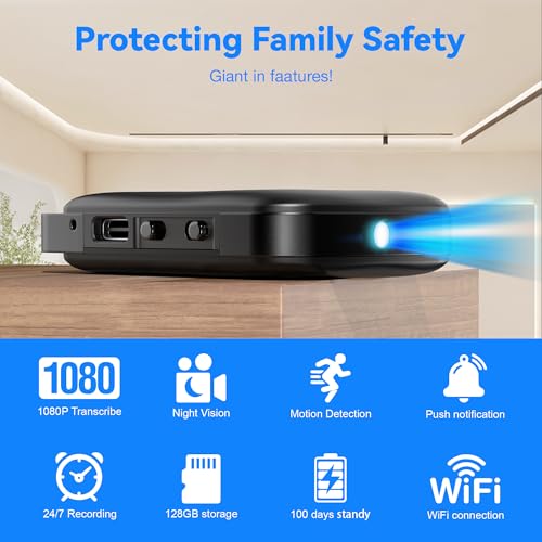 QENULORT 128GB Mini Camera, 1080P, AI Motion Detection, WiFi Remote View, Night Vision, Portable HD Security Recorder for Home, Office, Pets - Image 3