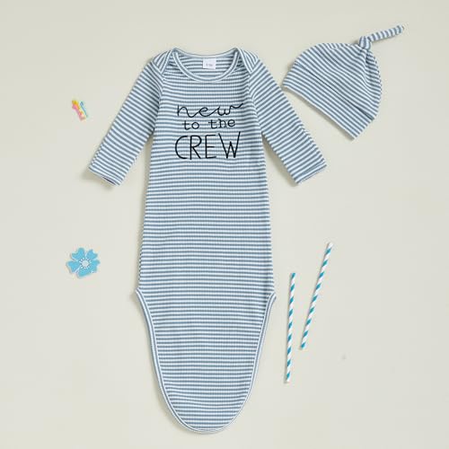 Image of Baby Girl Boy Sleeping Waffle Bag Letter Embroidery Long Sleeve Sleep Striped Sack with Hat 2 Piece Set for Fall