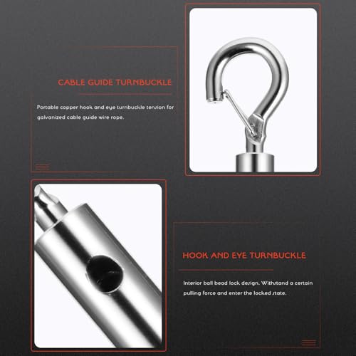 Turnbuckle Ajustable con Diseño de Cierre Interior de Bola y Cuenta, 6 piezas de Ojo de Cobre para Cable de Acero, con Gancho, Seguro y Resistente, para Suspensión y Paneles de Luz miniatura 5