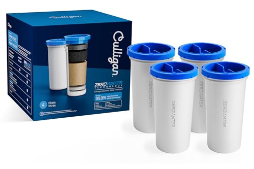 Culligan with ZeroWater Technology Replacement Filter 4-Pack 5-Stage Advanced Water Filter IAPMO Certified to Reduce Lead Total PFAS (Forever Chemicals) Mercury Fluoride and Chlorine
