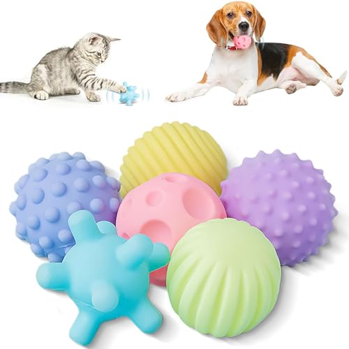 Favuit Hundeball Unzerstörbar, 6 Stück Hundespielzeug Ball Set Quietschend Dauerhaftes Jagdbälle Hunde Spielzeugbälle Schwimmfähig für Aggressive Kauer Kleine und Mittelgroße Hunde