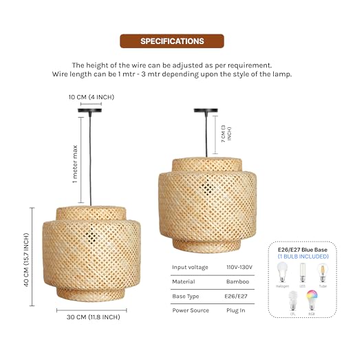 Image of Habere India-All the Cultures Fabricating India Bamboo Lampshade | Pendant Lamps | Boho Lamp Shade | Cane Lampshades | Rattan Lamp Shade | Wicker Lampshade (Diameter 40 CM, Height 37 CM)
