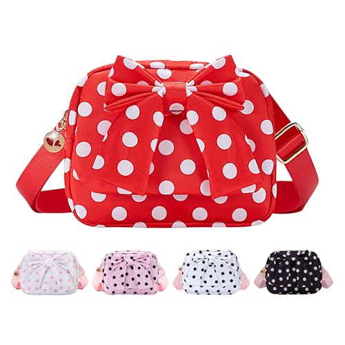 MAXTOP Gift for Girls Kids Teen Polka Dot Bow Crossbody Bag Fanny Pack Cute Belt Bag Sling Bags Purse for Girl Birthday Gifts for Daughter Sister Her Toddler with Gift Box Red