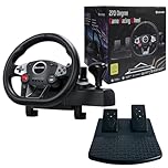 DuLingKer Volant PC, Volants Gaming 270° pour PC/PS4/Switch/PS3/Xbox One/Xbox 360/Android TV, Volant Racing avec Pédales et Levier de Vitesse, Retour de Vibration