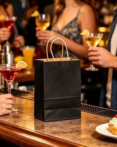 Miniatura 7 de Gcardist Paquete De 100 Bolsas De Regalo Negras Con Asas A Granel 8.3 X6 X3.15 Pequeñas Dimensiones Papel Kraft Bolsas Múltiples 15x8x21, Tamaño Pequeño