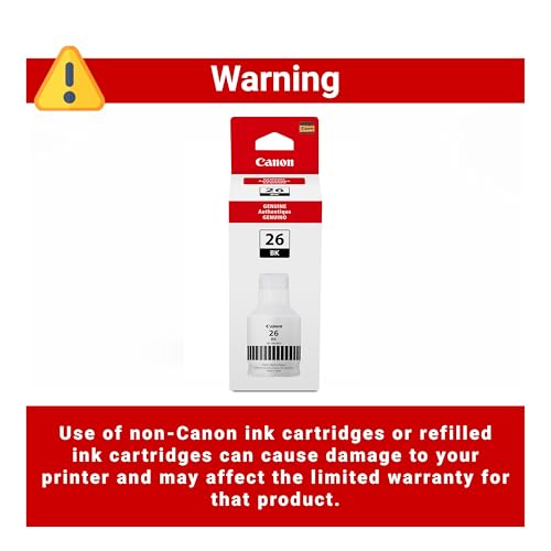 Canon GI-26 Genuine Pigment Black Ink Bottle, Compatible with MegaTank GX7120, GX6120, GX5120, GX6020, GX7020, GX6021, GX7021, GX5020, GX4020, and GX3020 Printers