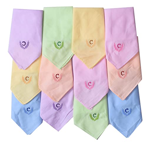 Image of ANTONIA Personalized Cotton Women's Handkerchiefs with Embroidered Initials, Assorted Colours (33 cm x 33 cm)