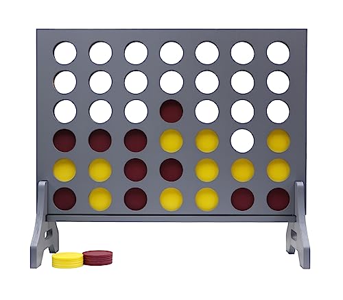 Image of Giant 4 in a Row Game for Family & Adults - Tailgating Pros Jumbo Grey Wooden Four in a Row Indoor & Outdoor Yard Game for Family Party Fun, Portable Activities for Patio, Backyard, and Camping