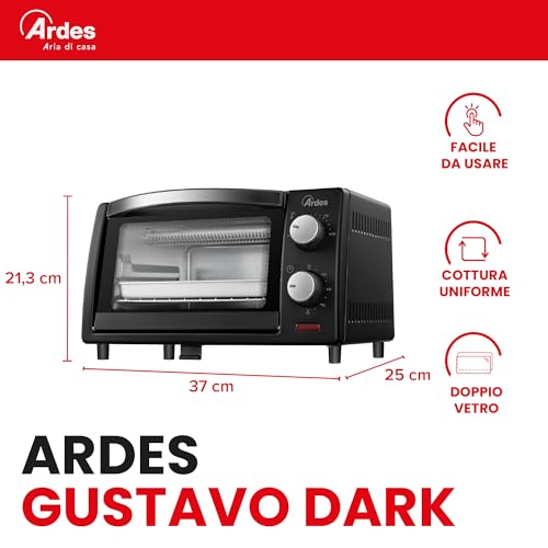 ARDES - AR6211B Four électrique d'une capacité de 10 litres avec éclairage interne Thermostat et minuterie réglables avec double vitrage Arrêt automatique - Avec accessoires, Noir – Image 3