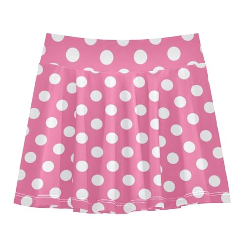 Polka Dots Pink Teens Soft Polyester Tennis Skirt with Built-in Shorts for Activewear Age 3-4