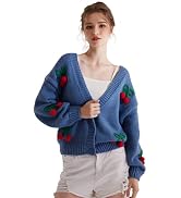 Women's Long Sleeve V-Neck Button Knit Cardigan With Pockets Casual Chunky Sweater Coat White M...