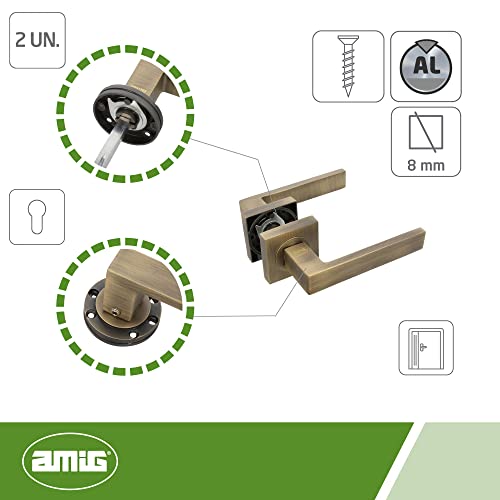Miniatura 4 de Amig - Juego De Manillas Para Puertas - Mod. Cadiz - 52 X 124 Mm - Con Bocallave - Diseño Elegante Y Sencillo - Manija De Agarre Ergonómico - Zamak Cuero
