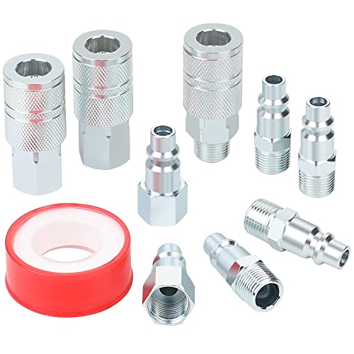 3/8 High Flow Air Hose Fittings Set 3PCS 3/8 Body I/M Industrial Air Coupler and 6PCS 3/8 Body Air Plug with 3/8 Inch NPT Threads Size 10PCS Air Compressor Accessories Quick Connect Set