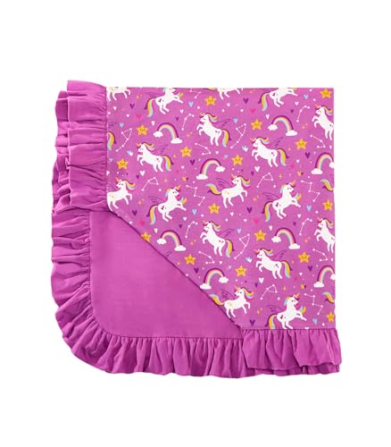 Image of Premium Baby Blankets, Soft Viscose from Bamboo Blanket for Girls, Nursery Crib Bedding Quilt for Newborn and Toddler, Ruffle Blanket Cooling for Hot Sleepers 50''x50'' Purple Unicorn