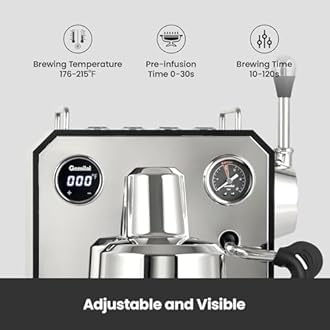 Gemilai Owl Espresso Machine, 15 Bar Professional Semi-Automatic Espresso Maker with Milk Frother Steam Wand & 57oz Removable Water Tank, Dual Display, for Cappuccino, Latte, G3006, Stainless Steel