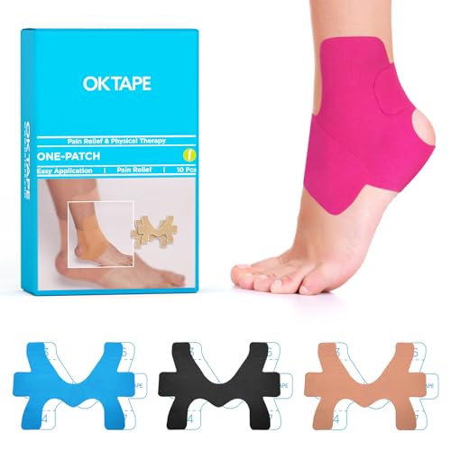 OK TAPE Precut Kinesiology Ankle Tape 10 Pcs Pain Relief Prevent Ankle Sprain Provide Support for Ankle Ligament Elastic Athletic Tape Breathable Cotton Daily Use - Pink
