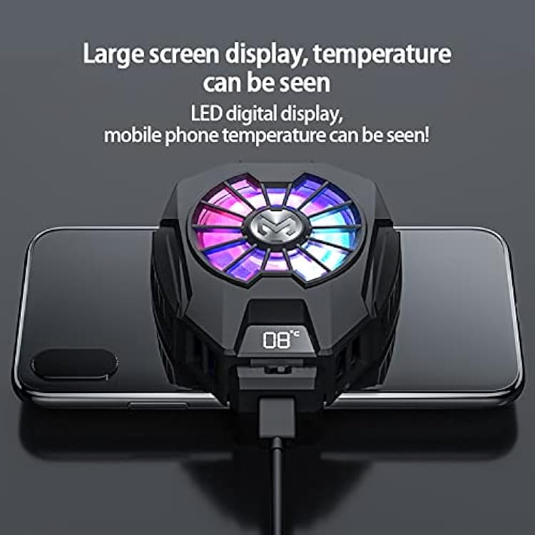 Mobile Phone Radiator, Semiconductor Cooling Fan with Temperature Display, Portable Water Cooled Cell Phone Radiator, for 2.63-3.46 Inch Wide of Mobile Phones