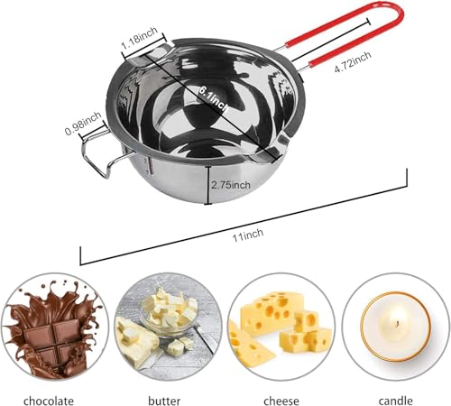 Stainless Steel Double Boiler Melting Pot with Heat Resistant Handle, Large Capacity Chocolate Melting Pot for Butter Candy Butter Cheese, Candle Making (600ML+1600ML) by Goging - Image 5