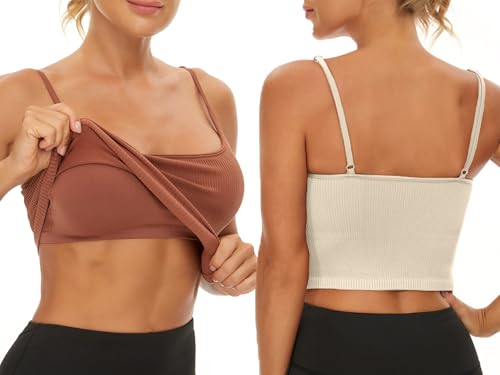 Chilylori Seamless Sports Bra Cropped Tank Top with Adjustable Straps Workout Tops Ribbed Sports Bra for Women 2 Pack3