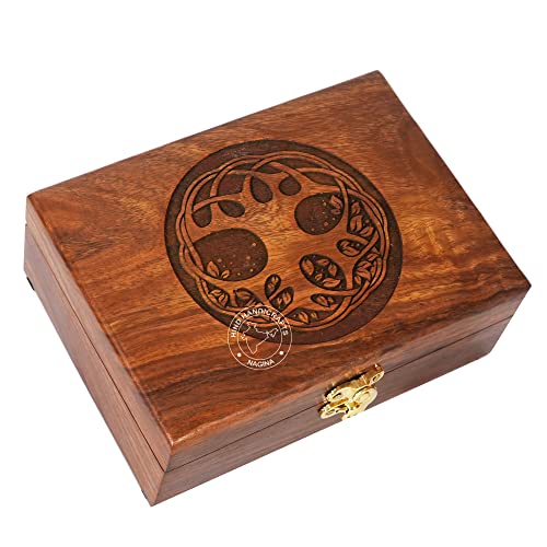 Image of Rosewood Handmade Wooden Urn Tree of Life Engraving Handcarved Jewellery Box for Women-Men Jewel | Home Decor Accents | Decorative Boxes | Storage & Organiser (7 inch x 5.5 inch x 3.5 inch, Tree - 6)