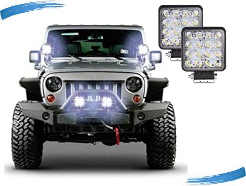 Kit 2 Farol Milha 16 Led 48w 12v/24v Quadrado Off-road 6000k