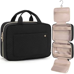 BAGSMART Large Hanging Toiletry Bag Travel Toiletry Bag Cosmetic Bag for Women, Black-Size L